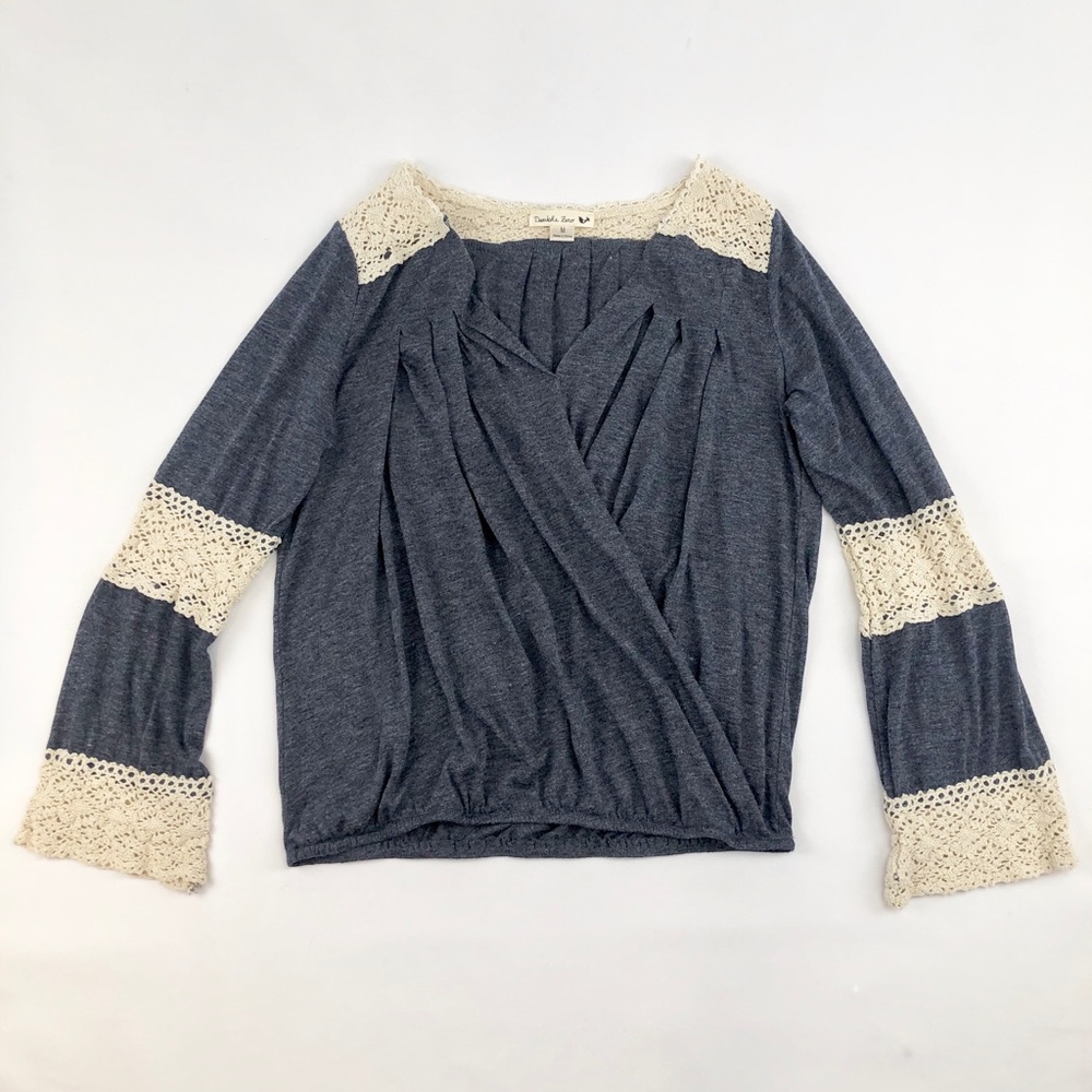 Double Zero Spliced Navy Lace Long Sleeve Top